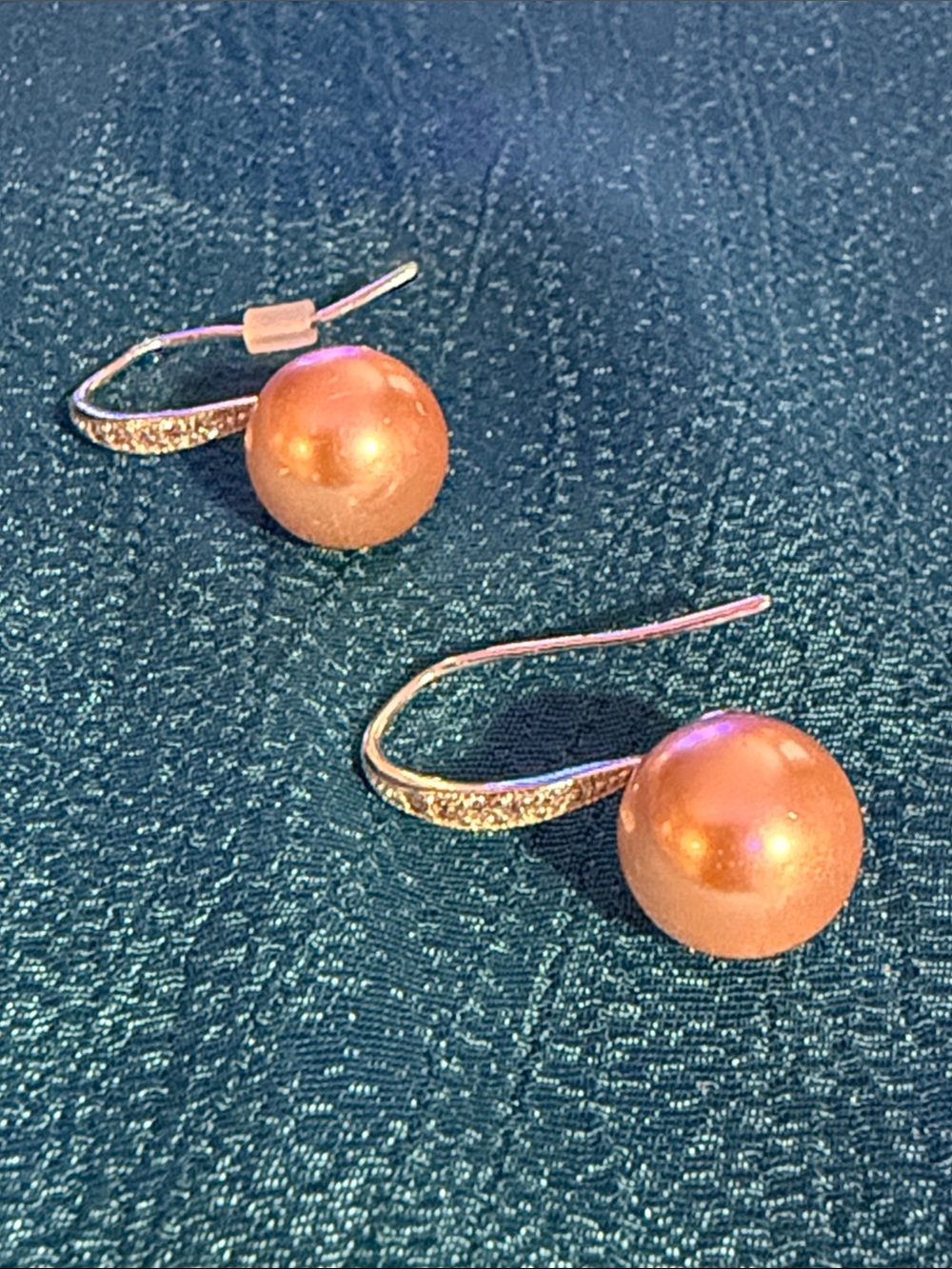 Elegant Peach Pearl Drop Earrings with Silver Hooks